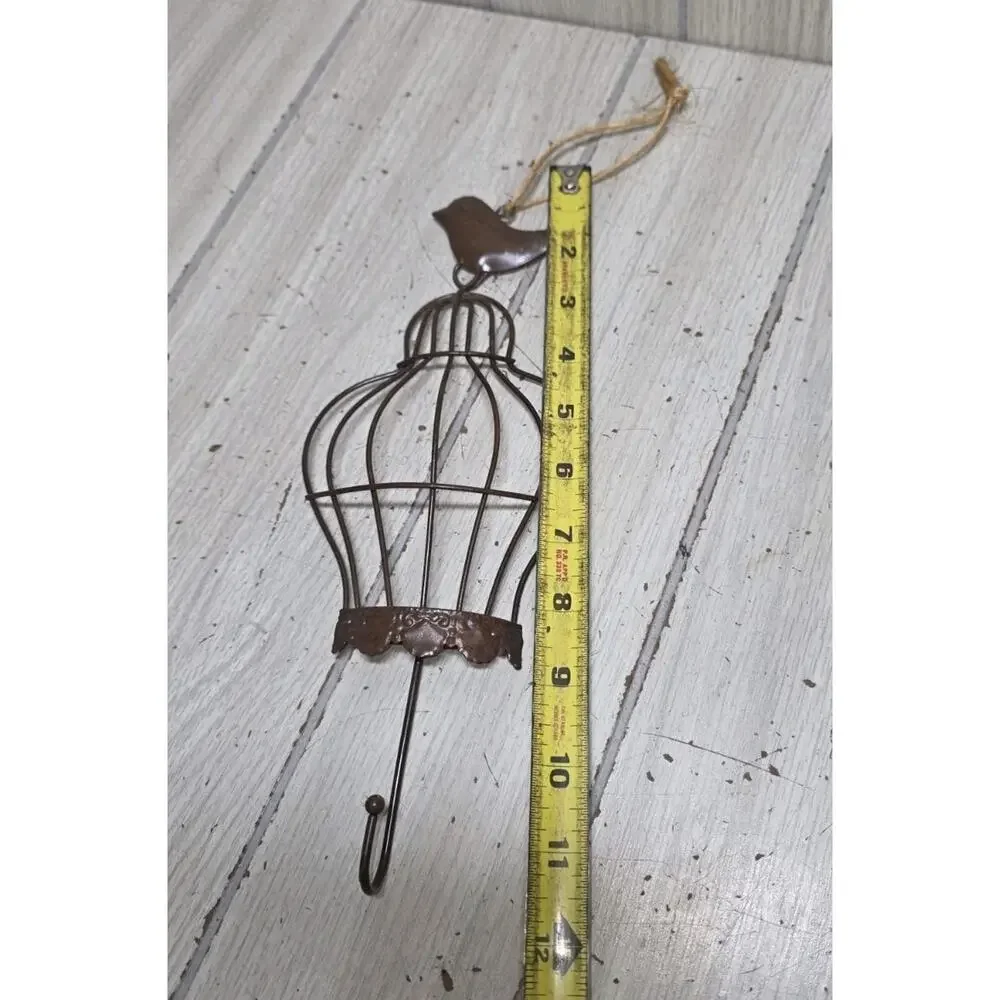 Vtg Bird On Cage Coat Hook Hat Towel Dog/Cat Leash Hanger Metal Cottagecore